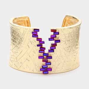 Purple Baguette Gold Chunky Bracelet Cuff Metal Bangle Thick Bold Statement